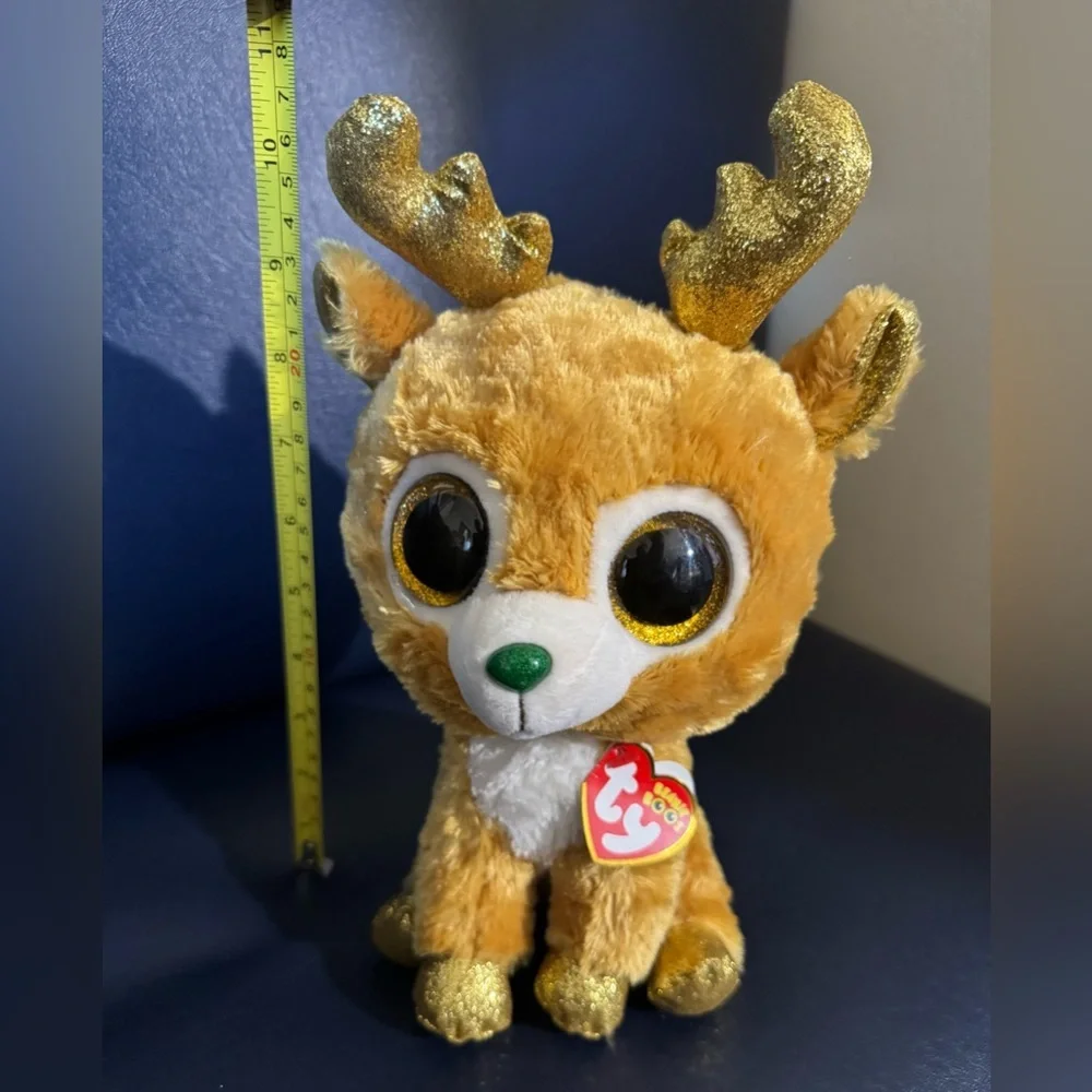 Ty Beanie Glitzy Reindeer Plush Reindeer Toy with Gold Accents